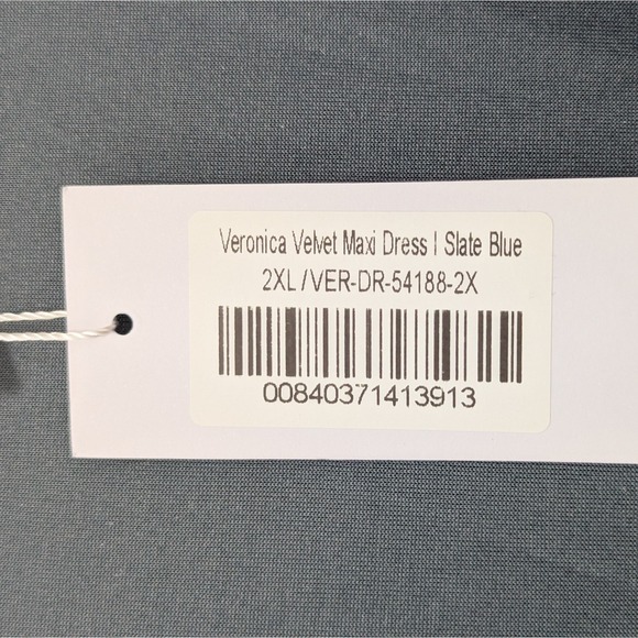 New Baltic Born Veronica Velvet Maxi Dress Sz 2XL Slate Blue Deep V Front Split - Picture 5 of 11